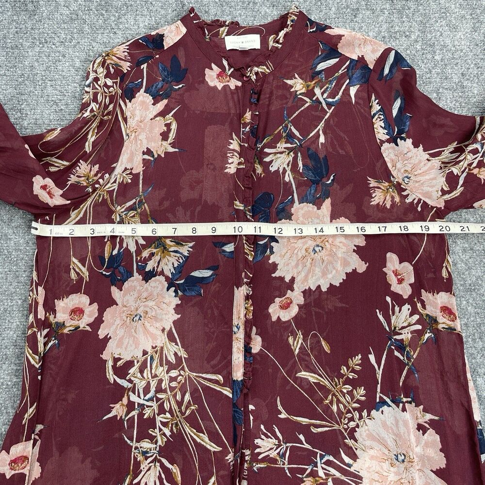Lucky Brand Top Womens Large Floral Button Front Semi Sheer Ruffle Trim Blouse - Picture 9 of 10